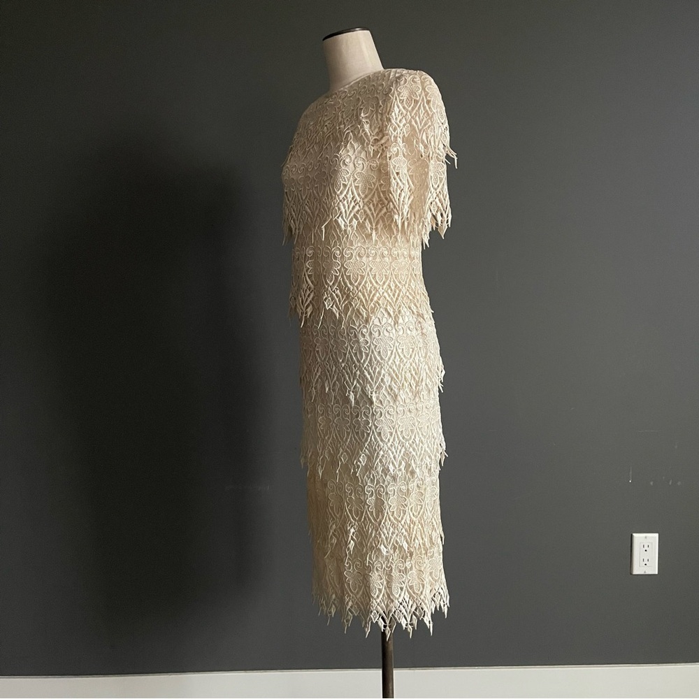 Vintage Cattiva New York Ivory Lace Midi Dress City Elopement Bride Art Deco 20s - Picture 4 of 7